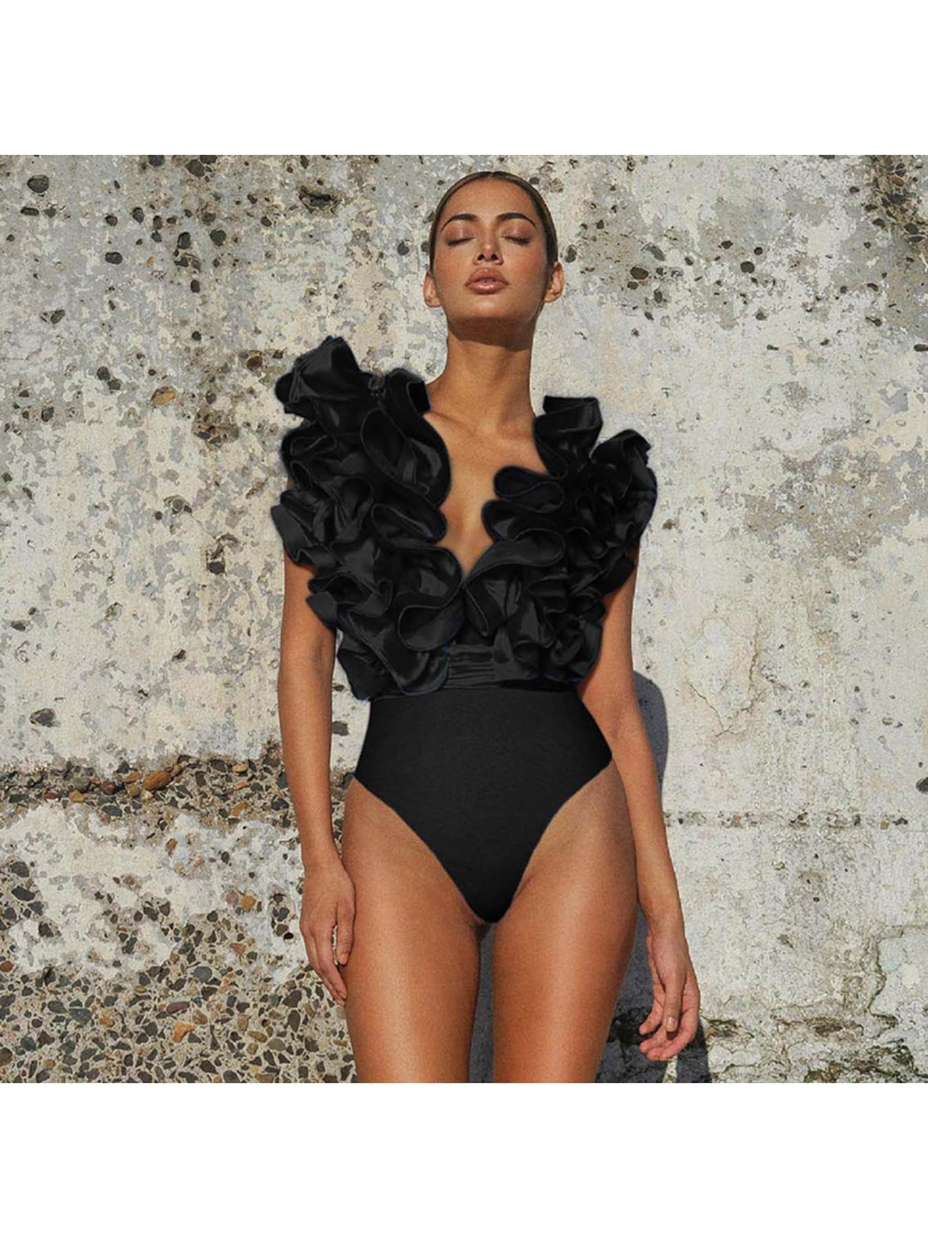 Women'S Lace V-Neck Asymmetrical Hem Swimsuit Set 2pcs Beachwear Summer Tummy Control
