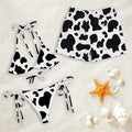 Cow Print Matching Couple Swimwear Set, Trendy Black White String Bikini & Mesh Swim Trunks, Perfect Gift for Beach Lovers
