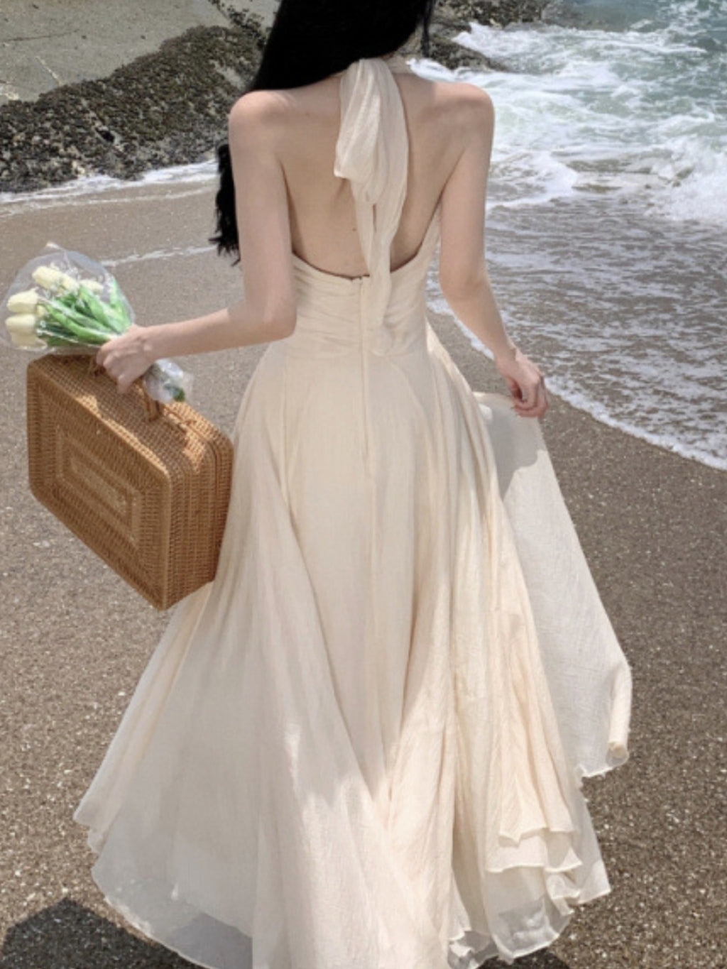 Sleeveless V-Neck Maxi Dress- Summer New Waist-Cinching Dress- Gentle Temperament Design Sense Women's Wear