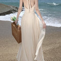 Sleeveless V-Neck Maxi Dress- Summer New Waist-Cinching Dress- Gentle Temperament Design Sense Women's Wear