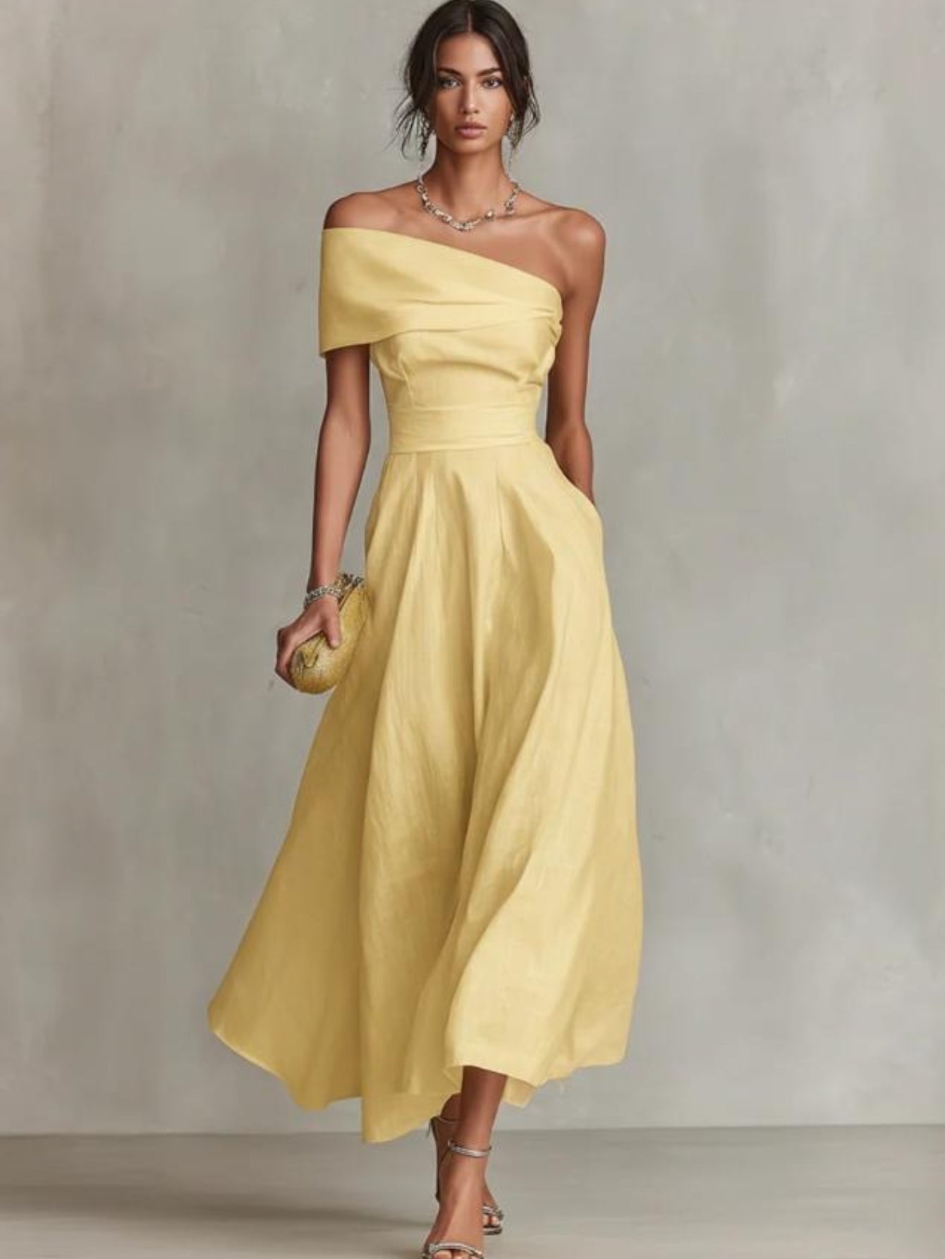 2026 New Solid Color Slim-Fit Off-Shoulder Backless Elegant Women'S Dress