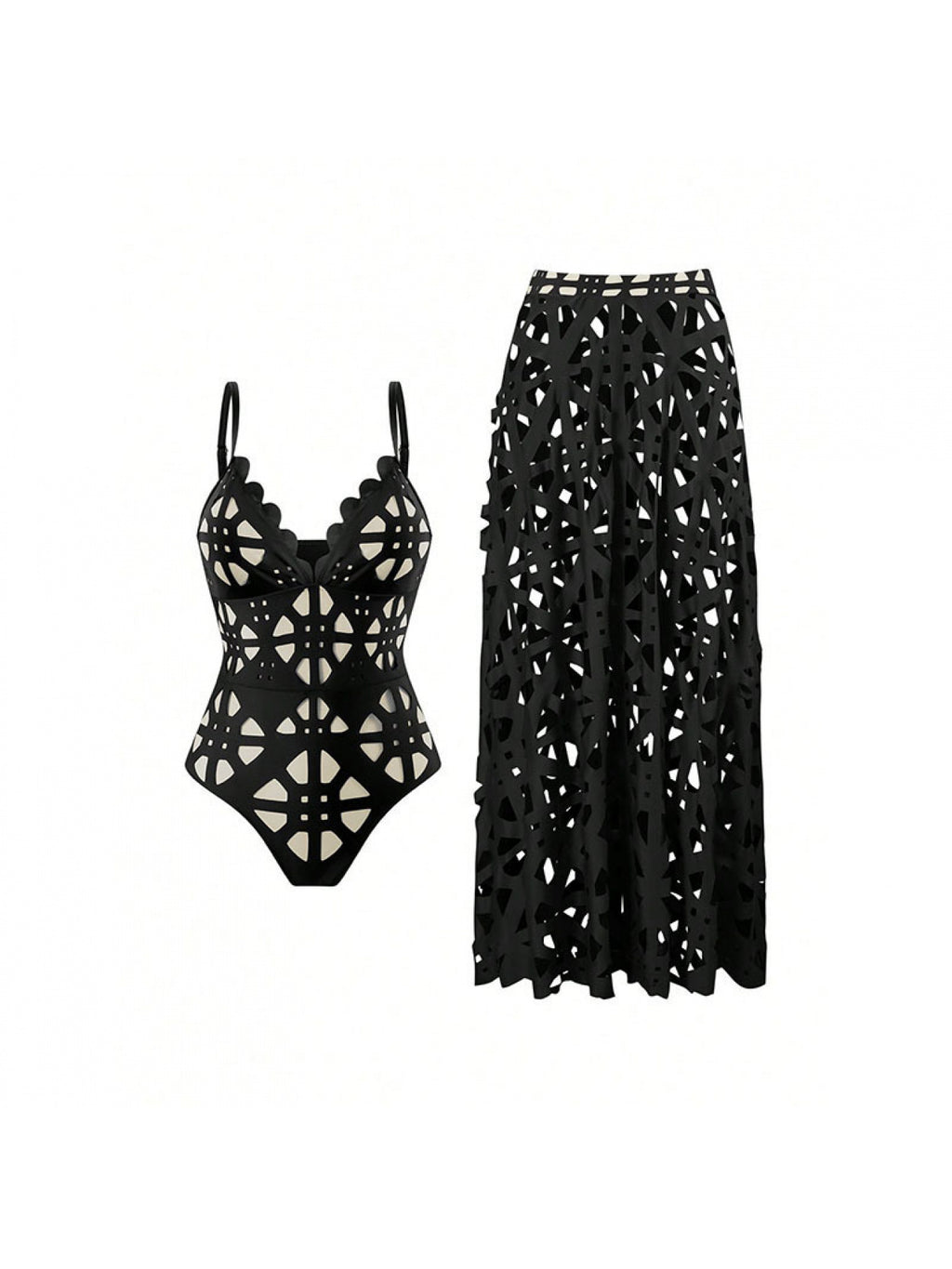 143575 European and American Fashion Hollow-out Sexy Women's Swimsuit High-end Bikini 2pcs Set Beach Vacation Swimsuit