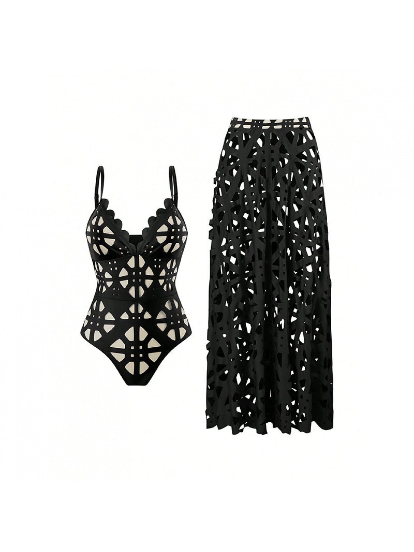 143575 European and American Fashion Hollow-out Sexy Women's Swimsuit High-end Bikini 2pcs Set Beach Vacation Swimsuit