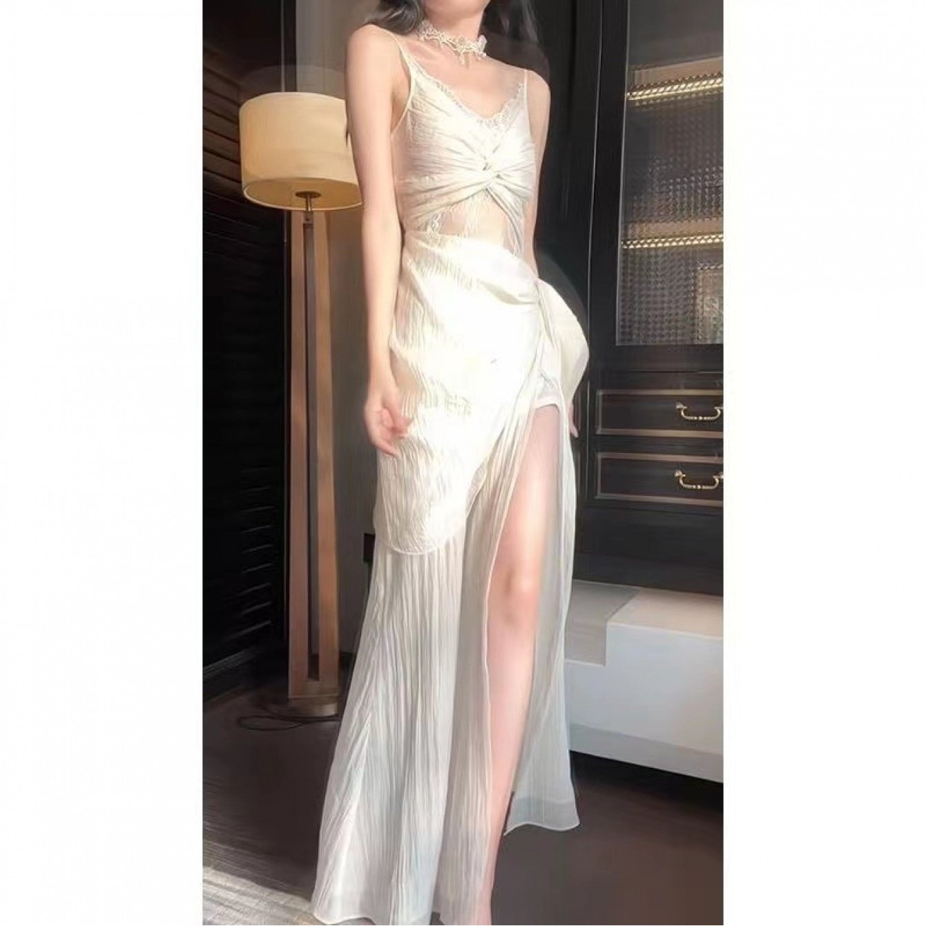 2026 New Spring\u002FSummer Retro Lace Dress with Hollow Out Style, Vacation Fairy Long Dress