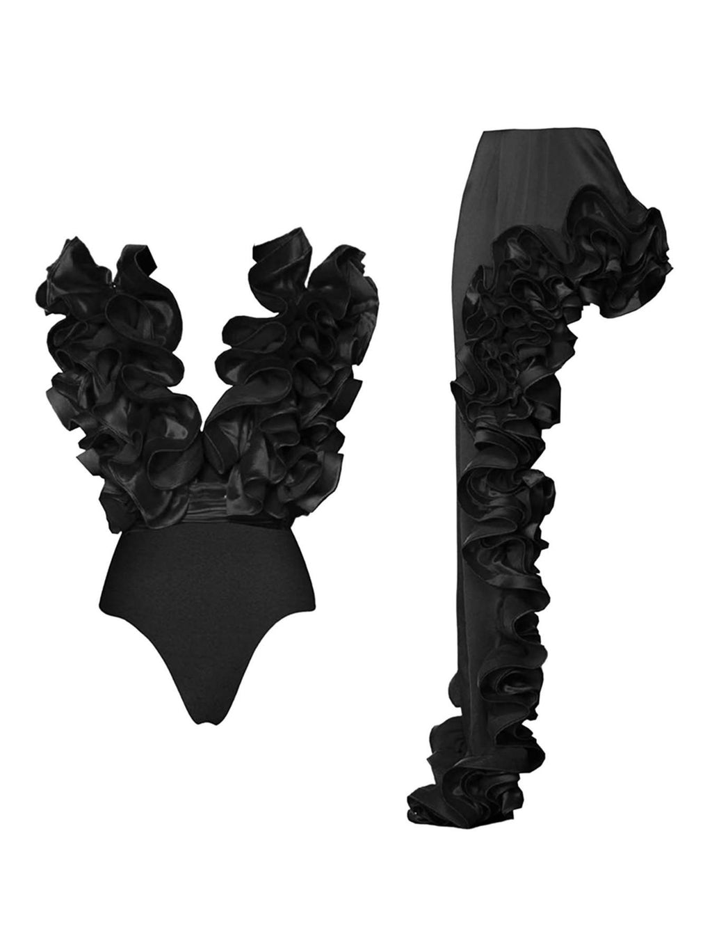 Women'S Lace V-Neck Asymmetrical Hem Swimsuit Set 2pcs Beachwear Summer Tummy Control