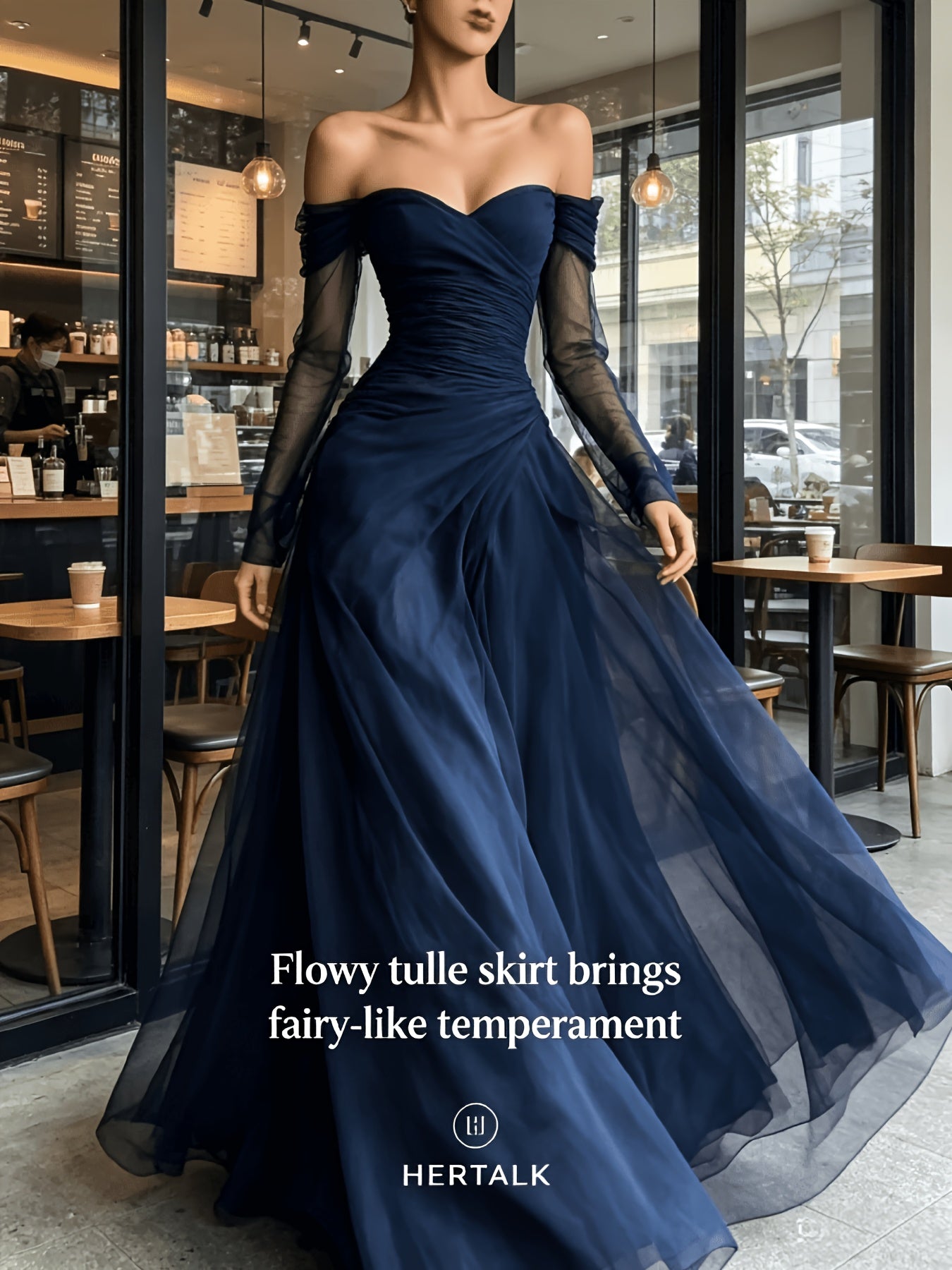HERTALK 2026 New Arrival Elegant Mesh Strapless Maxi Dress Party Gown