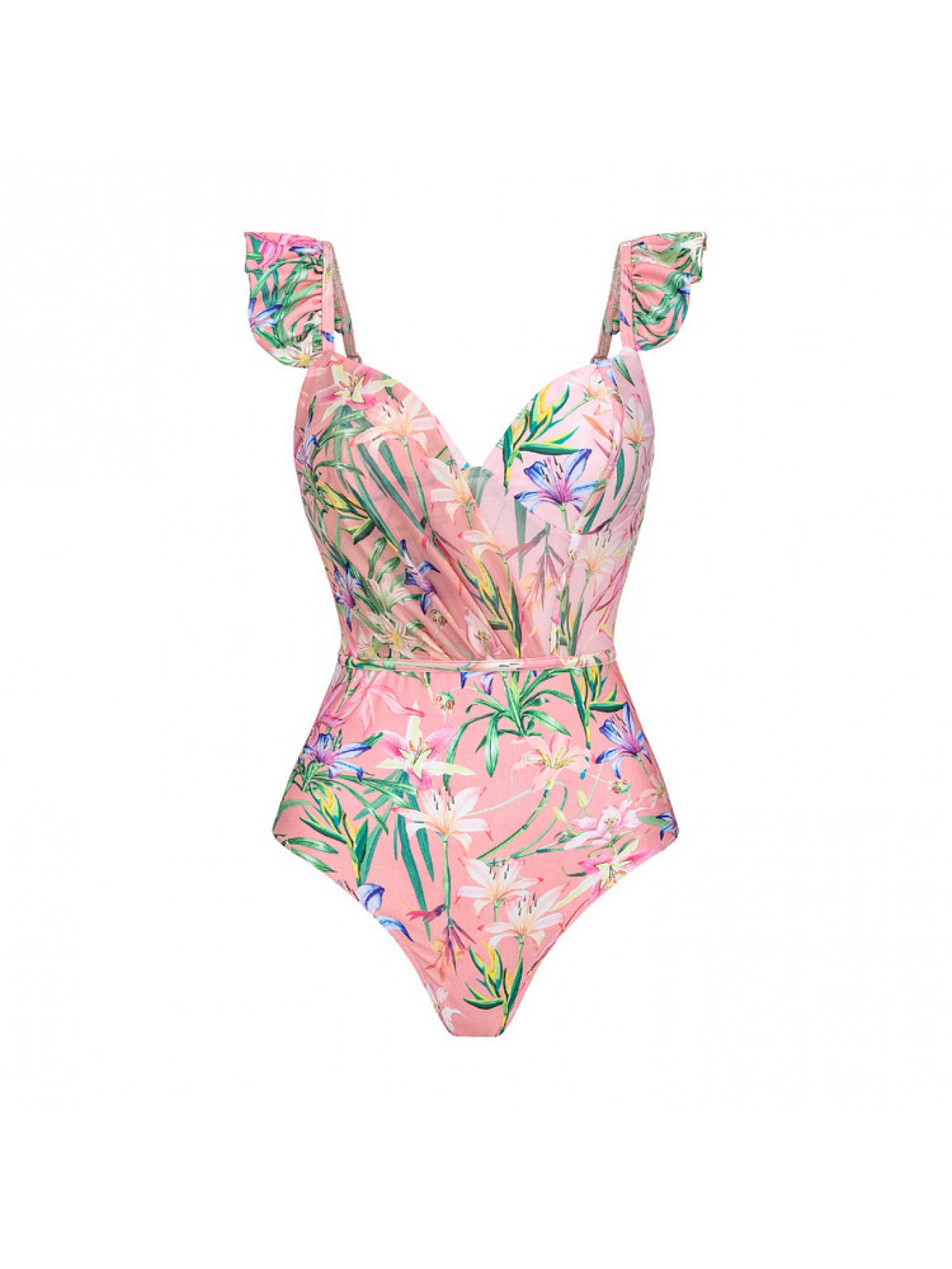 2026 New Women One Piece Swimsuit V Neck Mesh Patchwork Floral Print Bodysuit Beachwear Sexy Tummy Control Bathing Suit Ruched Push Up Swimwear Summer Cover Up Set
