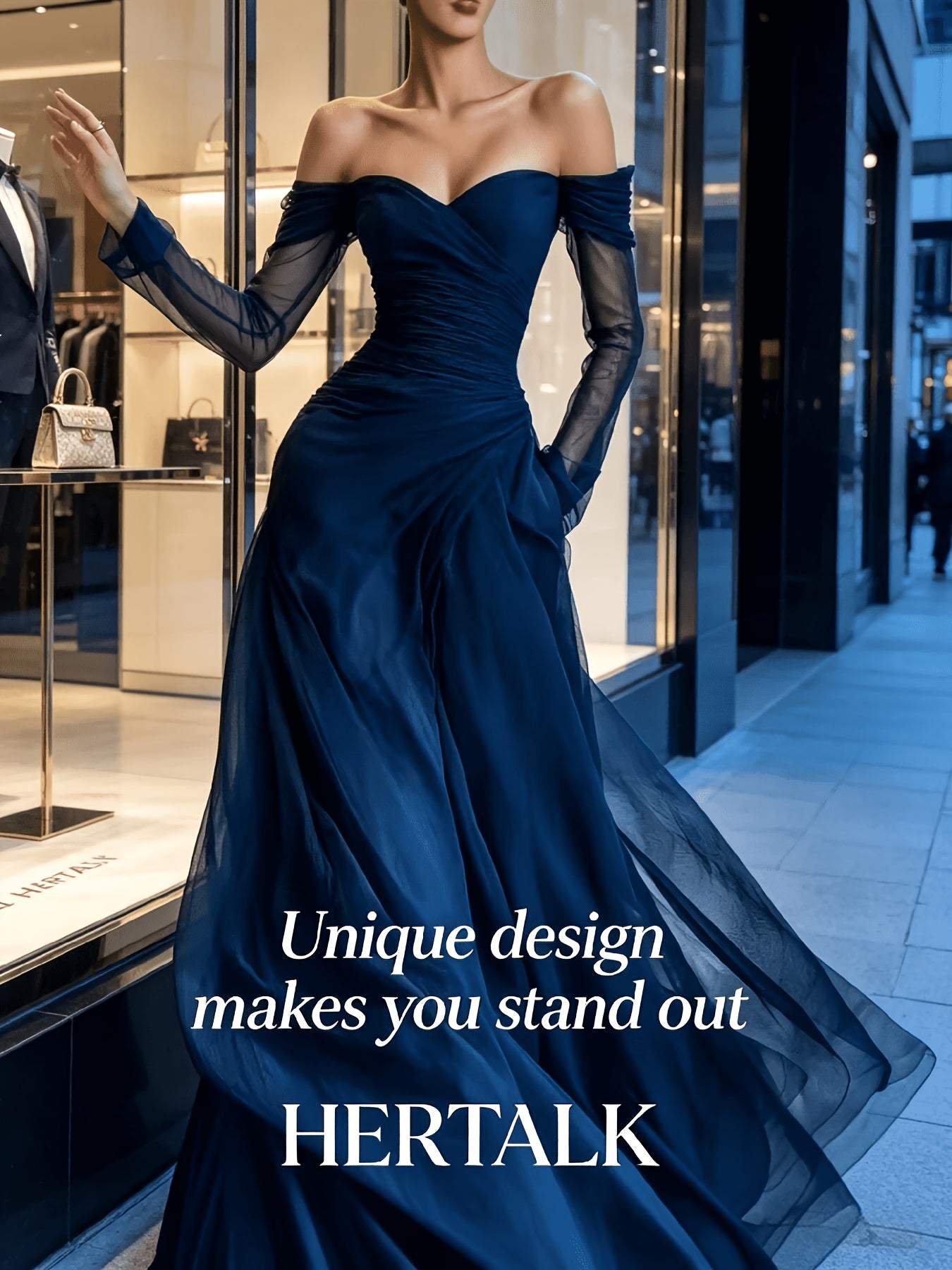 HERTALK 2026 New Arrival Elegant Mesh Strapless Maxi Dress Party Gown