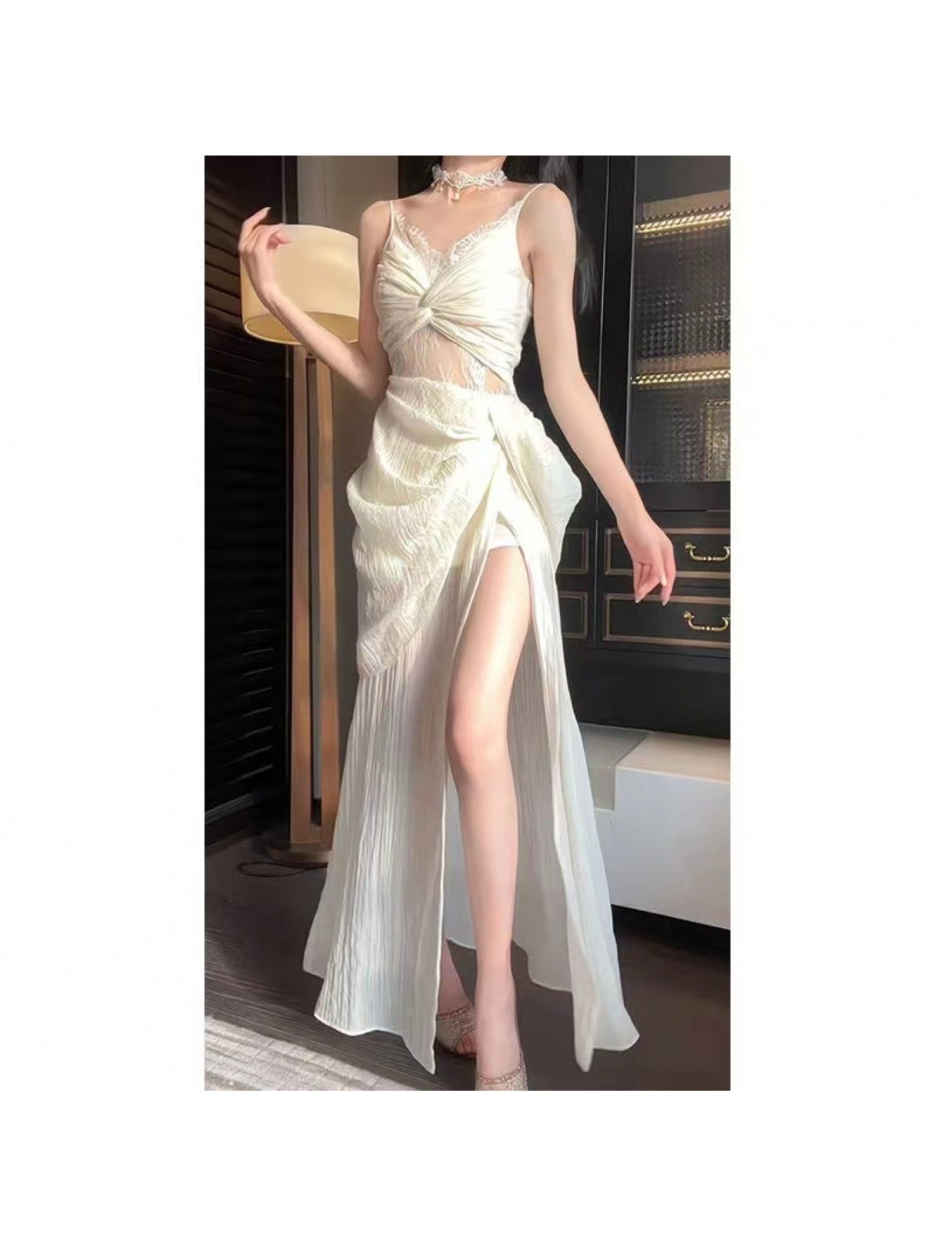 2026 New Spring\u002FSummer Retro Lace Dress with Hollow Out Style, Vacation Fairy Long Dress