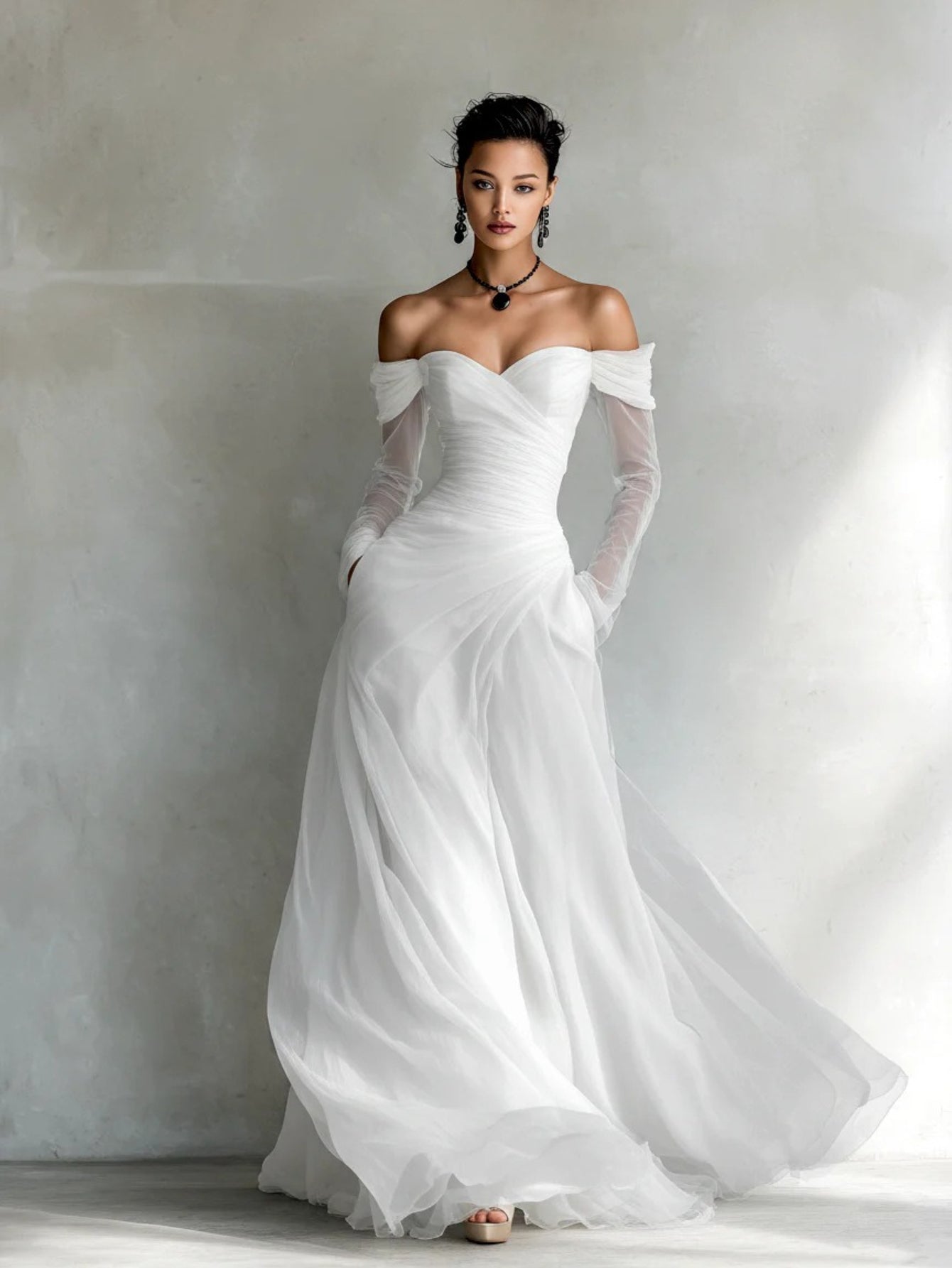 HERTALK 2026 New Arrival Elegant Mesh Strapless Maxi Dress Party Gown
